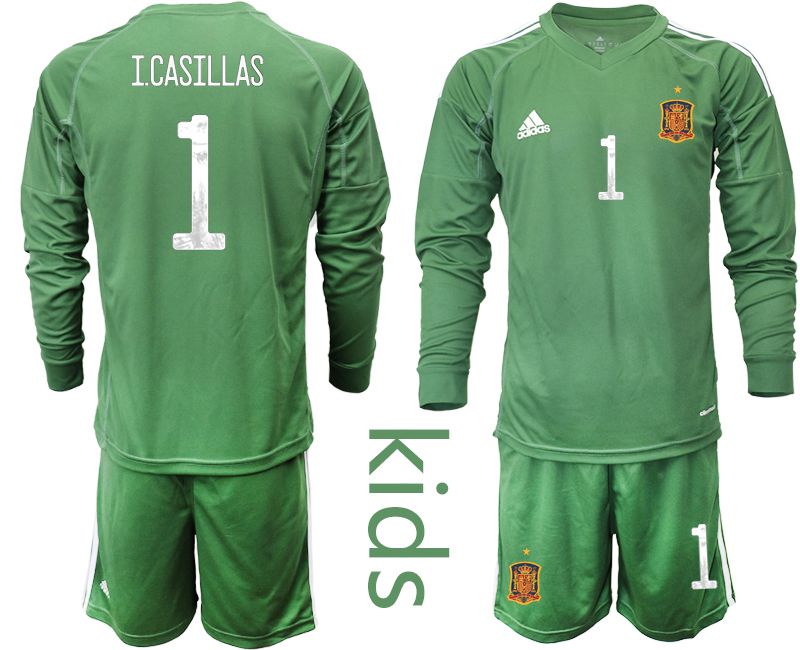 Youth 2021 World Cup National Spain army green long sleeve goalkeeper #1 Soccer Jerseys1->spain jersey->Soccer Country Jersey